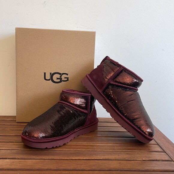 UGG Classic Ultra Mini Mirror Ball Sequins Boots Wild Grape US Women 6/UK4/EU37 - Picture 1 of 15